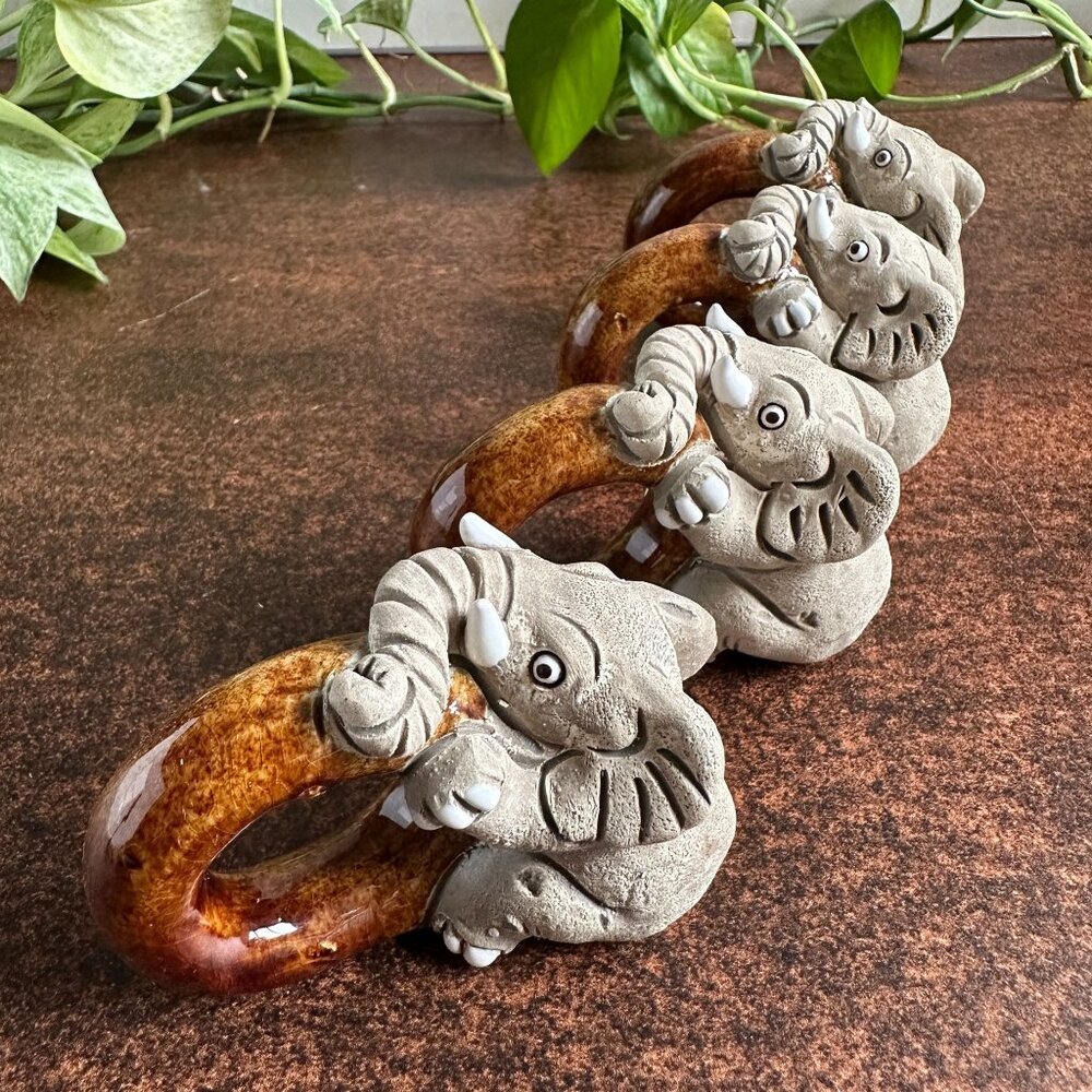 LEPS Peru Elephant Napkin Rings Ceramic Set of 4